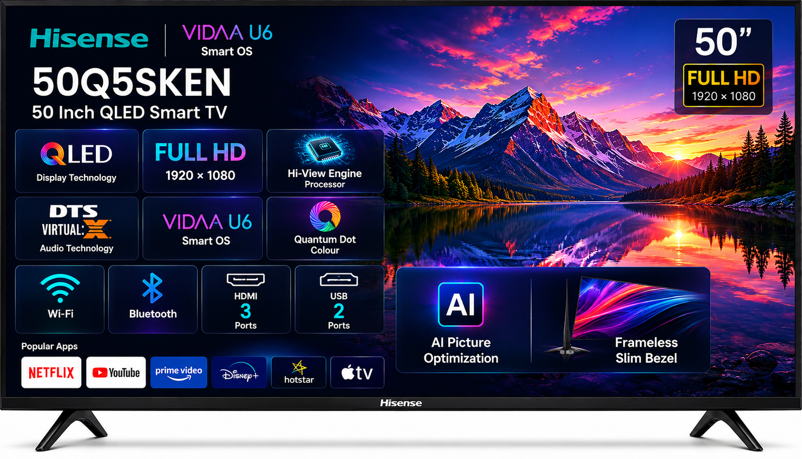 Hisense 50Q5SKEN 50 Inch FHD QLED 2K Smart TV Hisense 50Q5SKEN 50 Inch FHD QLED 2K Smart TV - Image 1
