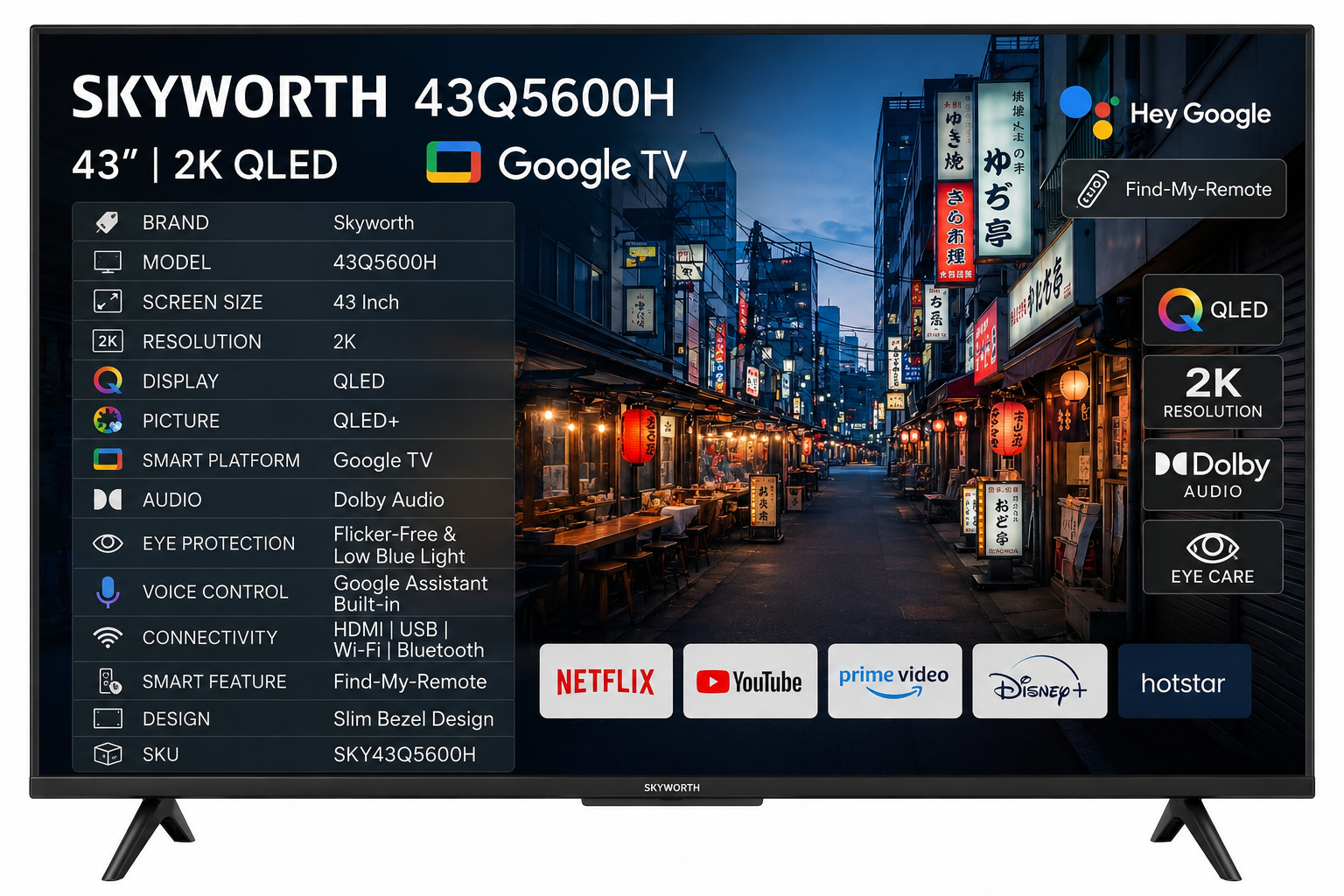Skyworth 43Q5600H 43 Inch QLED Google TV Skyworth 43Q5600H 43 Inch QLED Google TV - Image 1