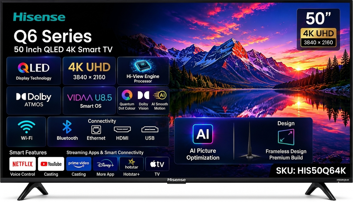 Hisense 50 Inch QLED Smart 4K Frameless TV (Q6 Series) Hisense 50 Inch QLED Smart 4K Frameless TV (Q6 Series) - Image 1