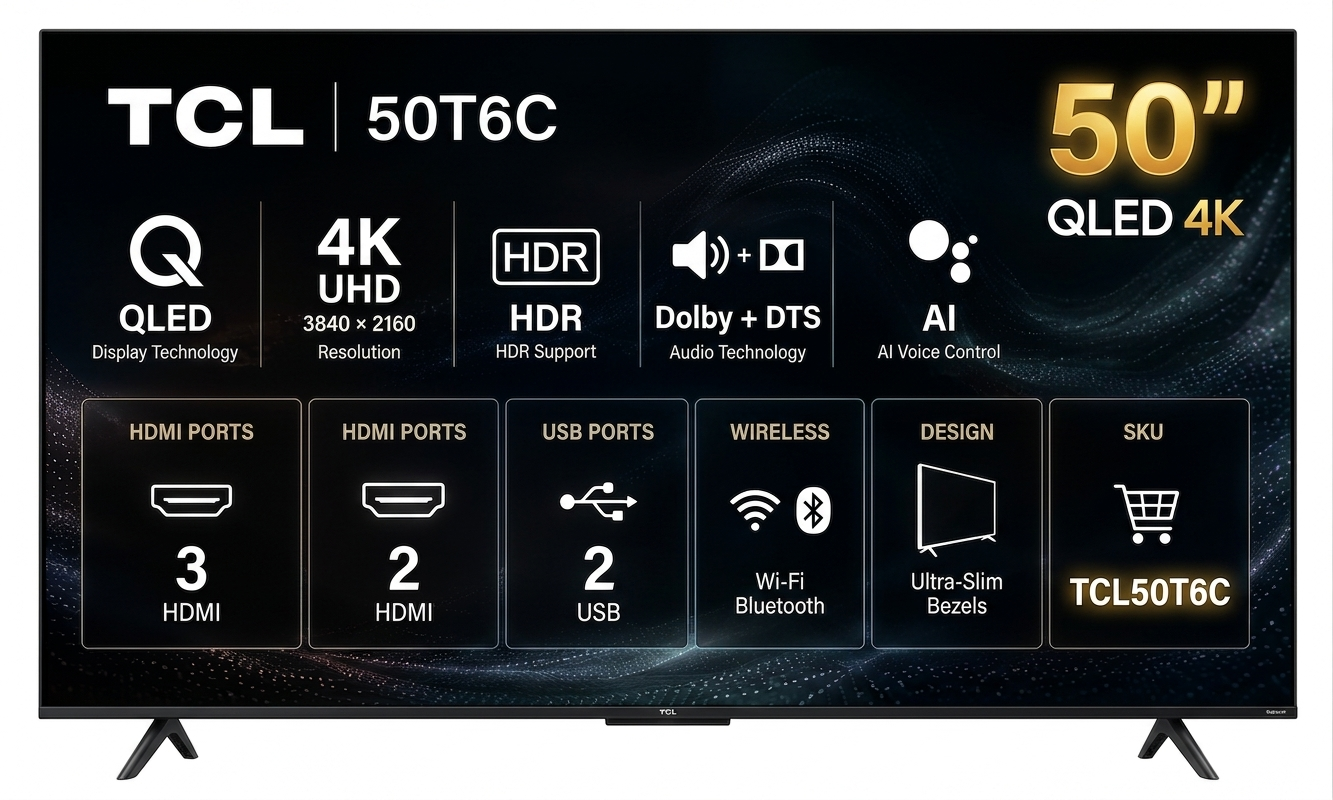 TCL 50T6C 50 Inch QLED Smart TV TCL 50T6C 50 Inch QLED Smart TV - Image 1