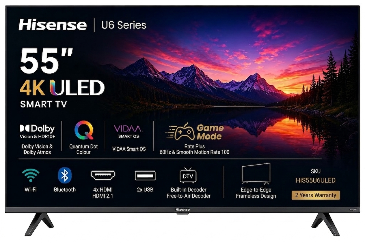 : Hisense 55 Inch ULED Smart 4K TV (U6 Series) Hisense 55 Inch ULED Smart 4K TV (U6 Series) - Image 1