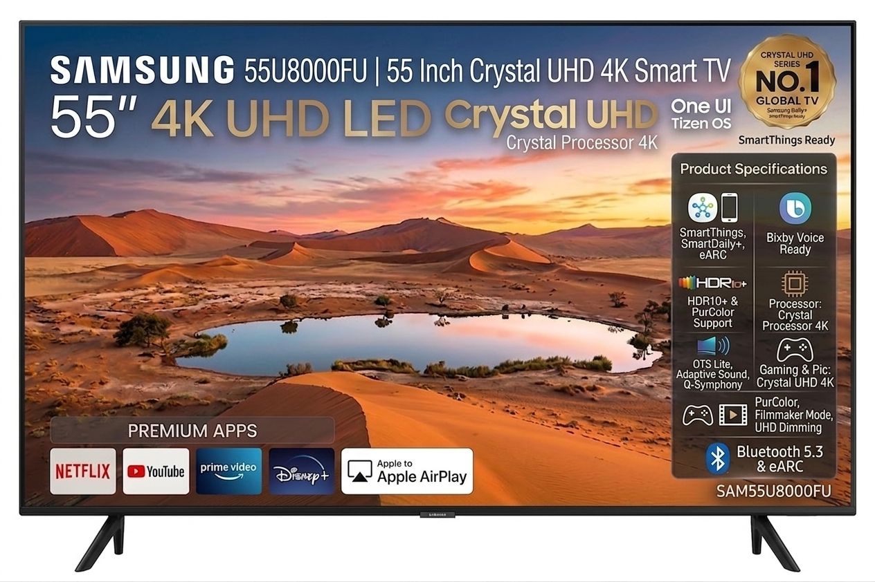 Samsung 55U8000FU 55 Inch Crystal UHD 4K Smart TV Samsung 55U8000FU 55 Inch Crystal UHD 4K Smart TV - Image 1
