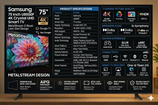 Samsung 75 Inch U8000F 4K Crystal UHD Smart TV