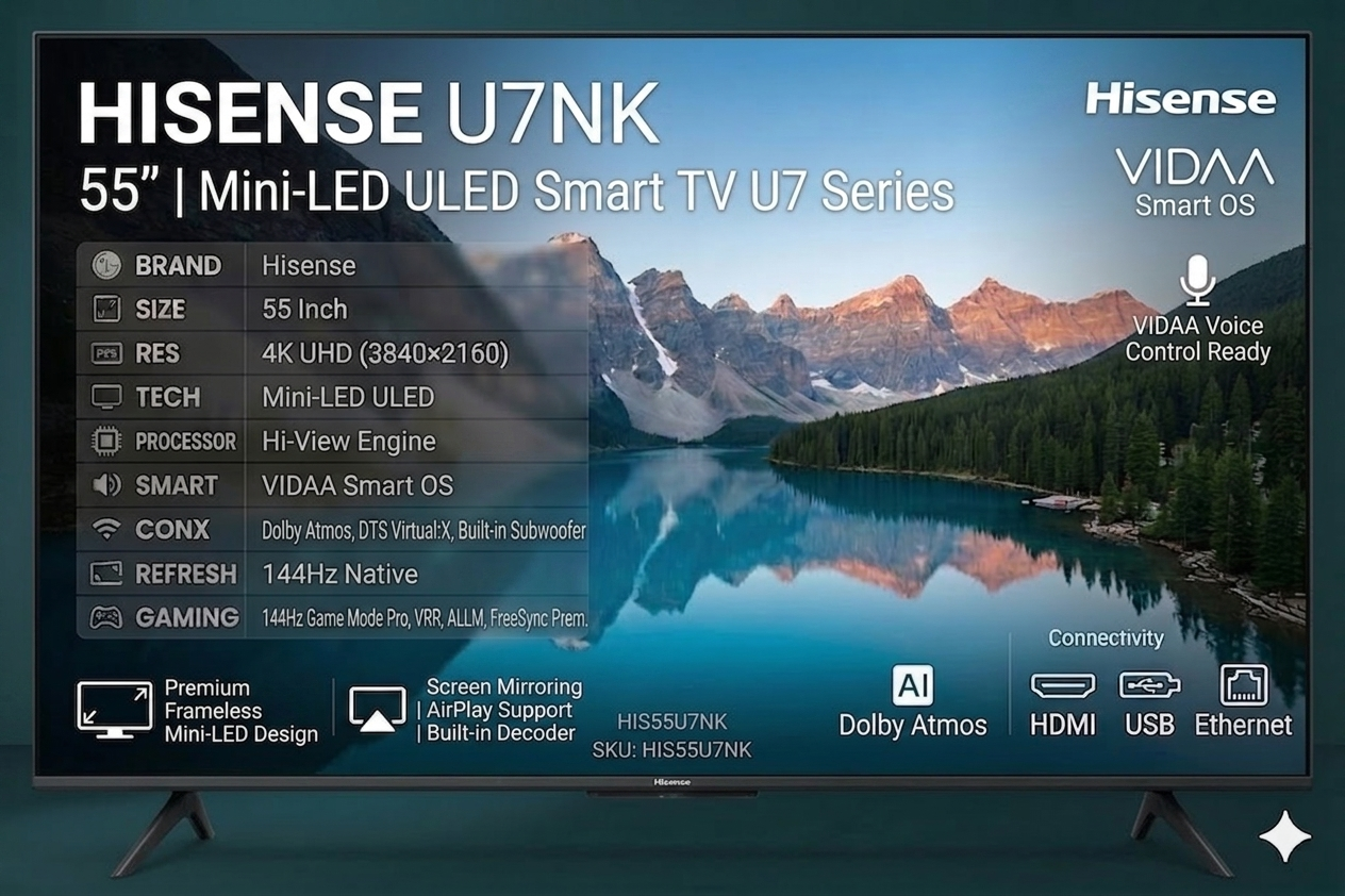 Hisense 55 Inch Mini-LED ULED Smart TV (U7 Series – U7NK) Hisense 55 Inch Mini-LED ULED Smart TV (U7 Series – U7NK) - Image 1