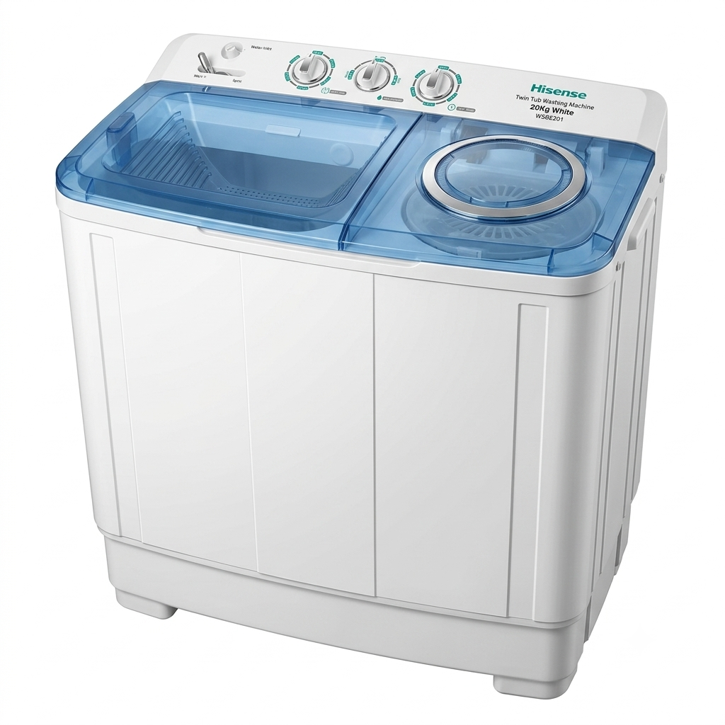 Gemini_Generated_Image_ezkiryezkiryezki Hisense Twin Tub Washing Machine 20Kg White (WSBE201) - Image 1