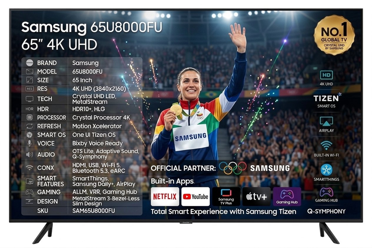 Samsung 65U8000FU 65 Inch Crystal UHD 4K Smart TV Samsung 65U8000FU 65 Inch Crystal UHD 4K Smart TV - Image 1
