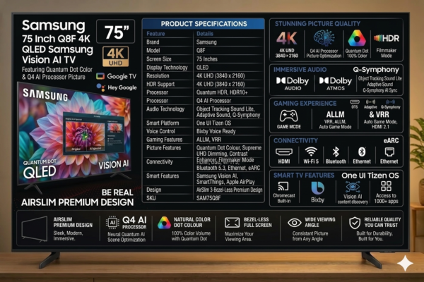 Samsung 75 Inch Q8F 4K QLED Samsung Vision AI TV