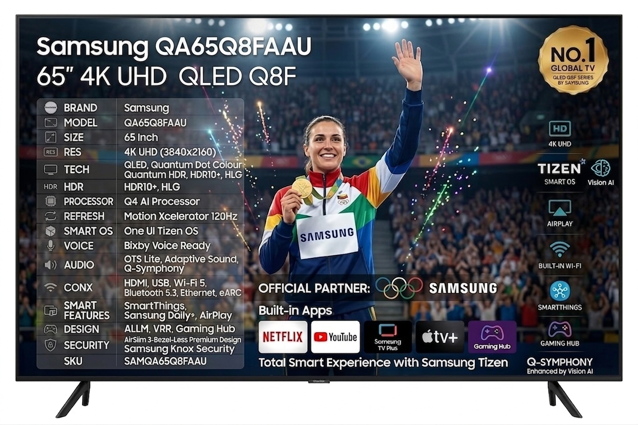 Samsung 65 Inch QLED Q8F 4K Samsung Vision AI Smart TV Samsung 65 Inch QLED Q8F 4K Samsung Vision AI Smart TV - Image 1