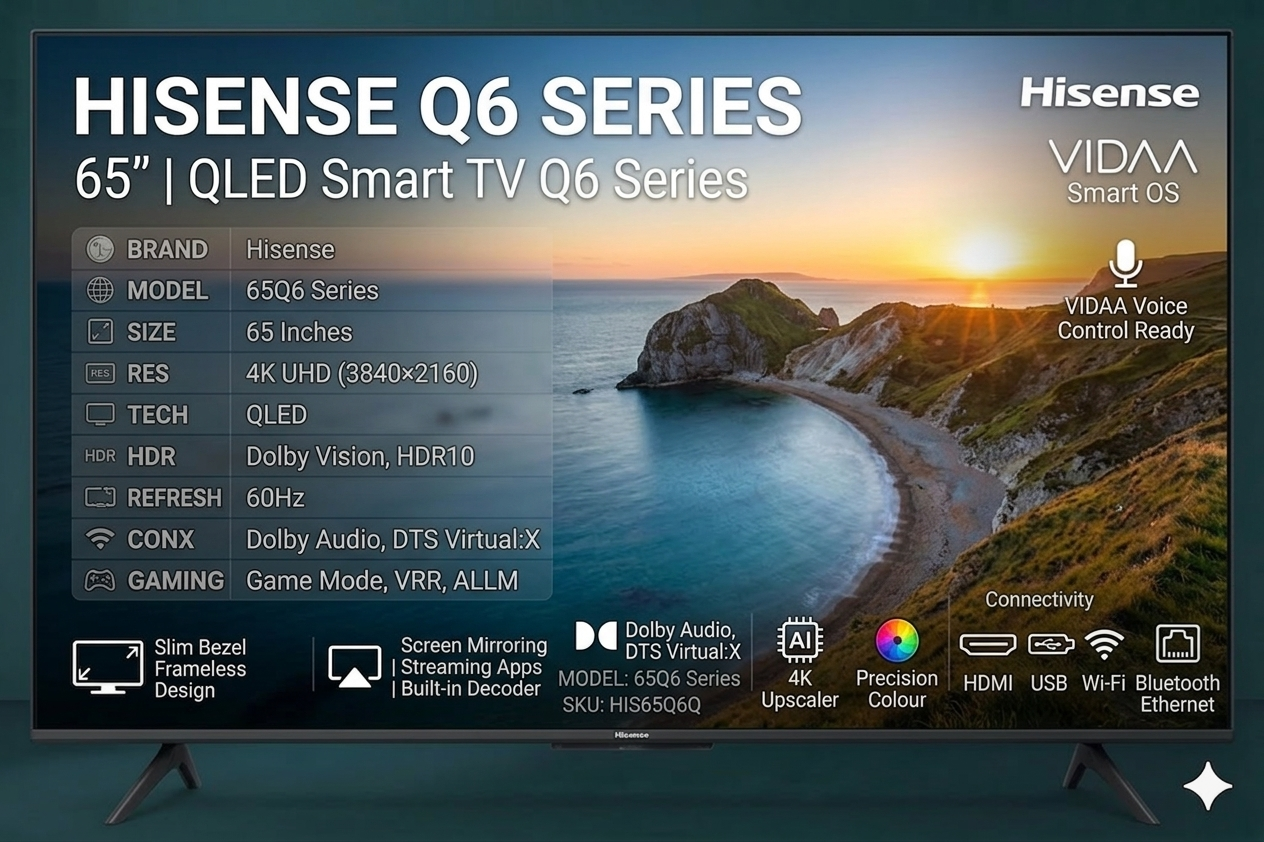 Hisense 65 Inch QLED Smart 4K UHD Frameless TV (Q6 Series) Hisense 65 Inch QLED Smart 4K UHD Frameless TV (Q6 Series) - Image 1