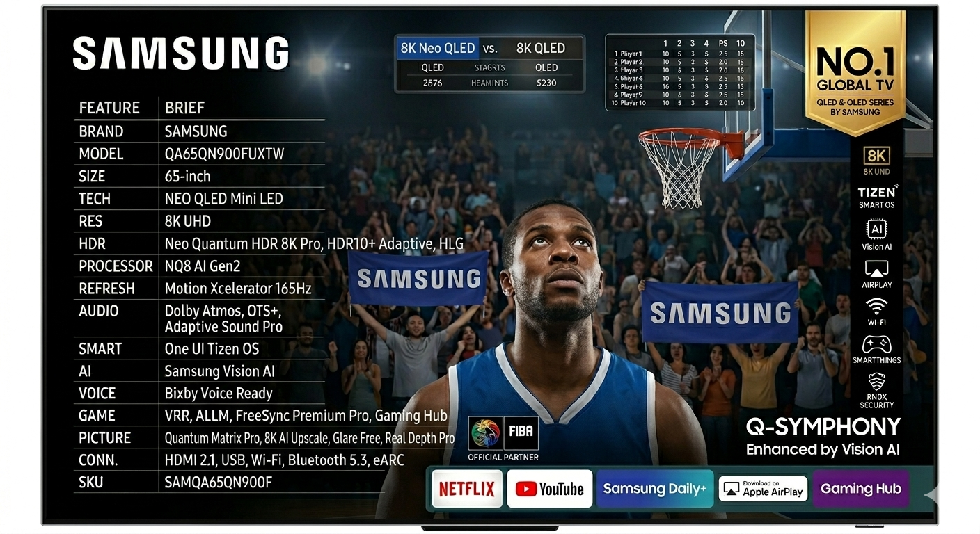 Samsung 65 Inch Neo QLED QN900F 8K Vision AI Smart TV Samsung 65 Inch Neo QLED QN900F 8K Vision AI Smart TV - Image 1
