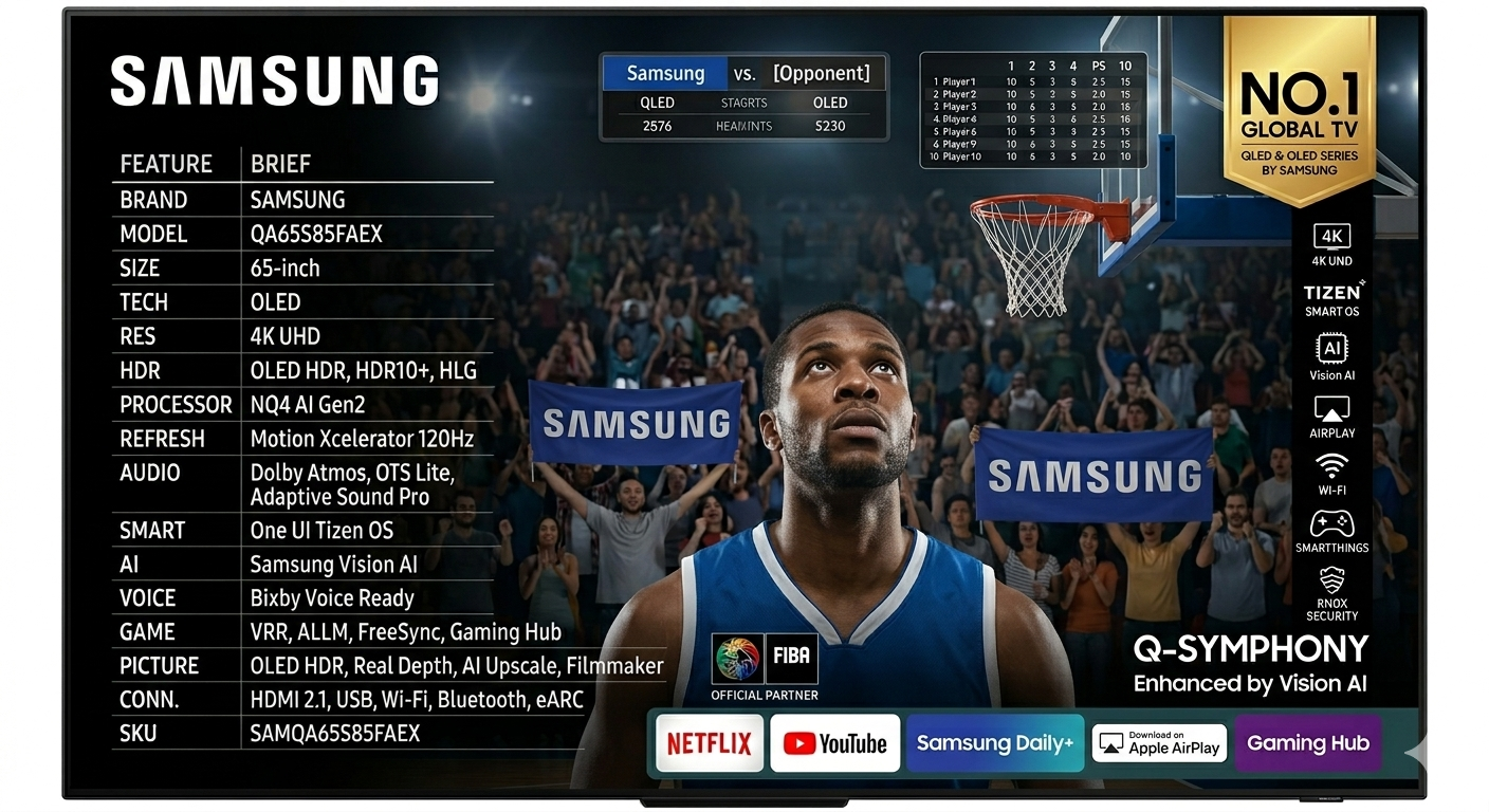 Samsung 65 Inch OLED S85F 4K Vision AI Smart TV Samsung 65 Inch OLED S85F 4K Vision AI Smart TV - Image 1