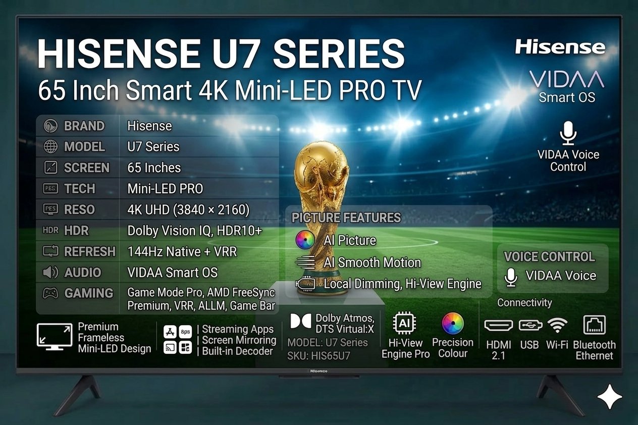 Hisense 65 Inch Smart 4K Mini-LED PRO TV (U7 Series) Hisense 65 Inch Smart 4K Mini-LED PRO TV (U7 Series) - Image 1