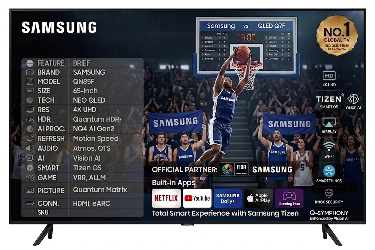 Samsung 65 Inch Neo QLED QN85F 4K Vision AI Smart TV Samsung 65 Inch Neo QLED QN85F 4K Vision AI Smart TV - Image 1